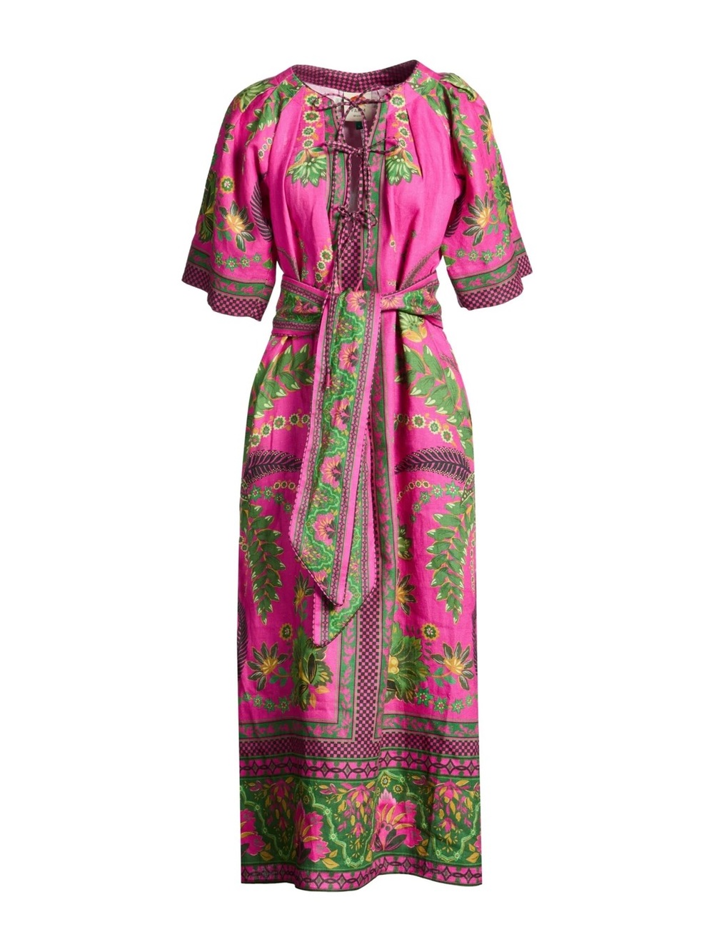 Farm Rio Pink Ana Tapestry Linen Maxi Dress XS Nwt